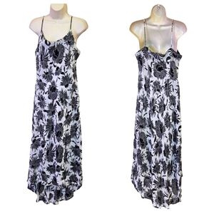 Amorose` Vintage Black Multi-Color Floral High Low Slip Maxi Dress,X-Large